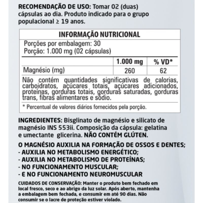 Magnésio Quelato 60 cápsulas 500mg Herbalize