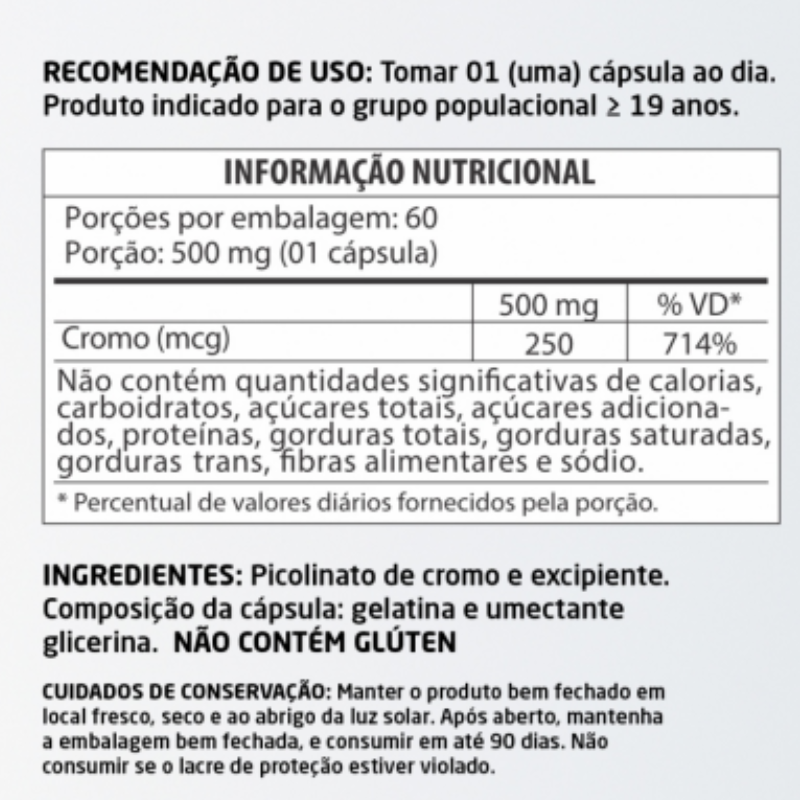 Picolinato de Cromo 60 cápsulas 500mg Herbalize